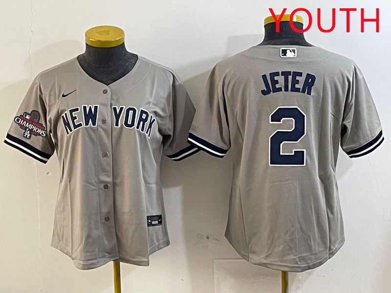 Youth New York Yankees #2 Jeter Grey Game 2025 Nike MLB Jersey style 1->youth mlb jersey->Youth Jersey